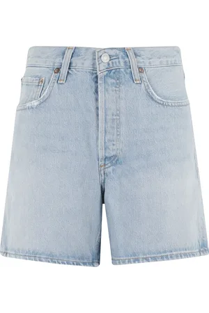 AGOLDE Korte broeken, Dames, Blauw, W24, Katoen, Blauwe V-Taille Shorts met Zakken