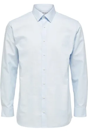 SELECTED Overhemden, Heren, Blauw, L, Katoen, Blauw Katoenen Overhemd Lange Mouw