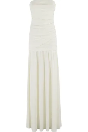 Andamane Kleedjes, Dames, Wit, S, Witte Jersey Maxi Jurk met Gedrapeerd Ontwerp