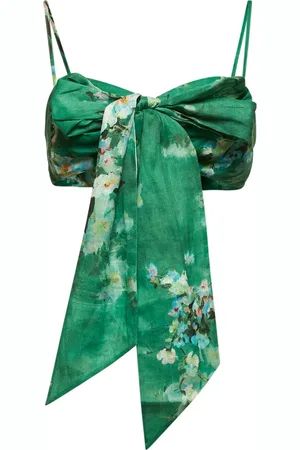 ZIMMERMANN Tops, Dames, Groen, S, Linnen, Groene Linnen Crop Top Everley