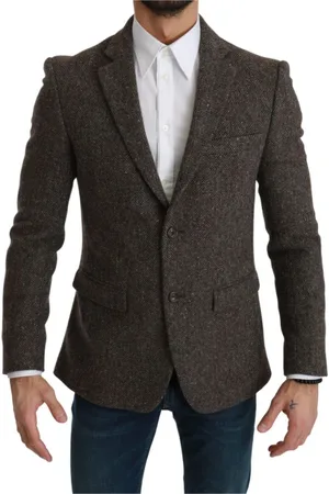 Dolce & Gabbana Jassen, Heren, Bruin, M, Wol, Bruine Wol Slim Fit Blazer Jas