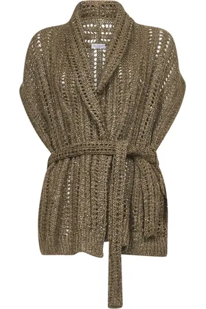 Brunello Cucinelli Truien, Dames, Bruin, M, Polyester, Paillettrui met sjaalkraag