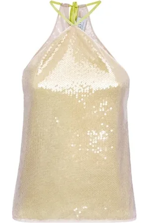 MVP Wardrobe Tops, Dames, Grijs, M, Satijn, Paillet Top met Contrasterende Kleur Strik