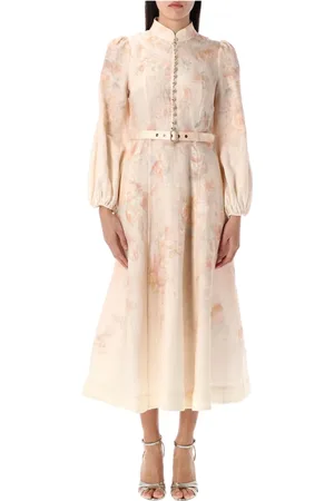 ZIMMERMANN Kleedjes, Dames, , S, Linnen, Buttoned Midi Dress in Crush Style