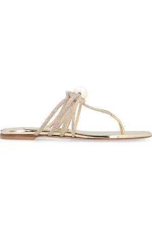 Casadei Schoenen, Dames, Geel, 39 EU, Leer, Strass platte sandalen met ronde neuslijn