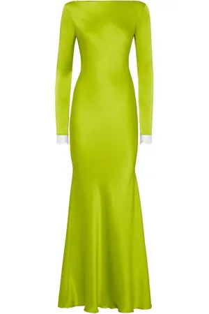 MVP Wardrobe Kleedjes, Dames, Groen, S, Lange viscose jurk met kantdetail