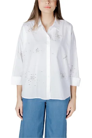 ONLY Blouses & Shirts, Dames, Wit, L, Katoen, Glamoureuze Rhinestone Lange Mouw Shirt