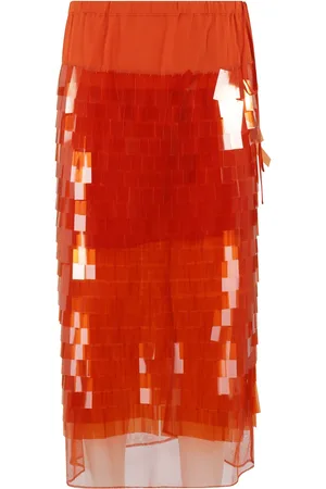 TELA Rokken, Dames, Geel, S, Pailletten, Oranje Sequin Ariel Midi Rok