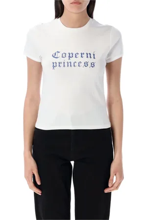 COPERNI Tops, Dames, Wit, L, Katoen, Witte prinsessen T-shirt met kristallen versieringen