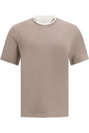 Brunello Cucinelli Tops, Heren, Bruin, S, Katoen, Elegante Dubbellaags Katoenen T-Shirt