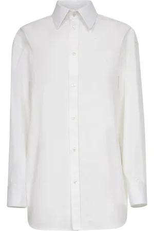 Saint Laurent Blouses & Shirts, Dames, Wit, S, Katoen, Witte Katoenen Overhemd met Cassandre Borduurwerk