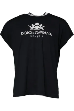 Dolce & Gabbana Tops, Heren, Blauw, S, Katoen, Donkerblauw Logo Crown Katoenen T-shirt
