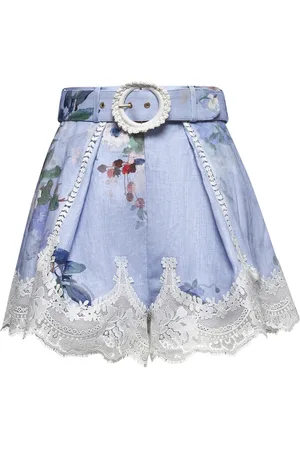 ZIMMERMANN Korte broeken, Dames, Veelkleurig, M, Shorts met riem en bloemenkant