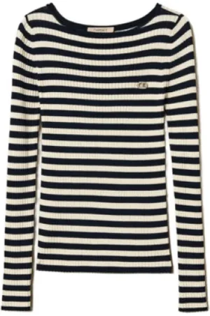 Twin-Set Truien, Dames, Veelkleurig, L, Gestreepte Sweater Riga Neve/Blauwe Nacht