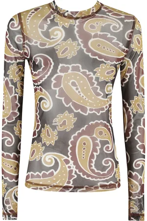 J.W.Anderson Tops, Dames, Bruin, S, Polyester, Bruine Bedrukte Mesh Longsleeve Top