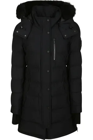 Moose Knuckles Mantels, Dames, Zwart, S, Leer, Waterdichte Parka met Gouden Hardware