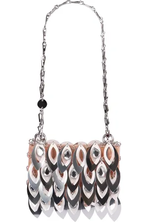 Paco rabanne Tassen, Dames, Grijs, ONE Size, Polyester, Sprankelende Ketting Schoudertas