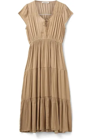 Sofie Schnoor Kleedjes, Dames, Bruin, 2Xl, Polyester, Elegante Maxi Jurk met Ruchedetails
