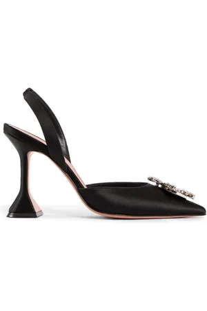 Amina Muaddi Schoenen, Dames, Zwart, 40 EU, Kristal Broche Slingback Sandalen