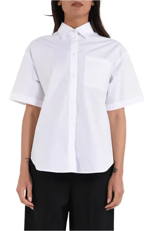 Msgm Blouses & Shirts, Dames, Wit, M, Katoen, Katoenen overhemd met knopen aan de voorkant