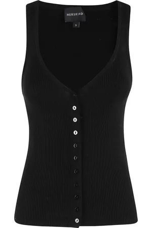 Herskind Tops, Dames, Zwart, S, Geribbelde Gebreide Tanktop Zwart