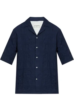 OFFICINE GENERALE Overhemden, Heren, Blauw, L, Katoen, Kortemouwenshirt