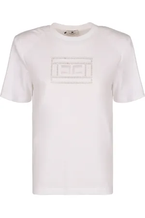 Elisabetta Franchi Tops, Dames, Wit, 2Xs, Contrasterend Logo Print T-Shirt