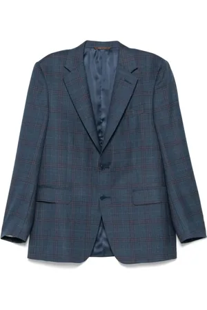 CANALI Jassen, Heren, Blauw, XL, Navy Geruite Blazer Knoopsluiting voorzijde