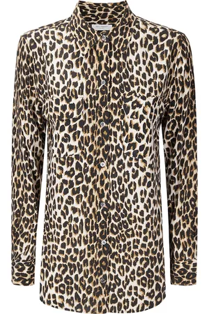 Equipment Blouses & Shirts, Dames, Bruin, M, Gestippelde zijden lange mouw knoopshirt