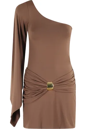 FEDERICA TOSI Kleedjes, Dames, Bruin, M, Asymmetrische Juweeljurk in Cacao