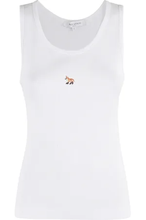 Maison Kitsuné Tops, Dames, Wit, S, Katoen, Witte Geribbelde Tanktop Baby Fox