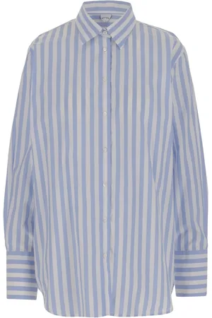 Aspesi Blouses & Shirts, Dames, Blauw, XS, Katoen, Gestreept katoenen overhemd met kraag