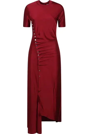 Paco rabanne Kleedjes, Dames, Rood, S, Elegante Lange Jurk met Korte Mouwen