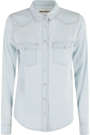 SEMICOUTURE Blouses & Shirts, Dames, Blauw, L, Denim, Lichtblauwe Lange Mouw Shirt