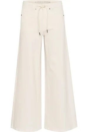 My Essential Wardrobe Broeken, Dames, , W29 L32, Katoen, Wijde Pijp Champagne Broek