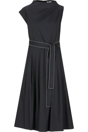 PESERICO SIGN Kleedjes, Dames, Zwart, S, Katoen, Zwarte Katoenen Viscose Jurk met Riem