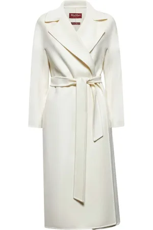 Max Mara Mantels, Dames, Wit, 3Xs, Katoen, Witte Jassen met Geribbelde Tailleband
