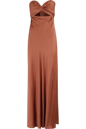 Essentiel Antwerp Kleedjes, Dames, Bruin, S, Bronze Strapless Midi Jurk