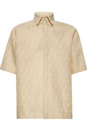Fendi Overhemden, Heren, Wit, S, Linnen, Witte Linnen Overhemd met Jacquard Motief