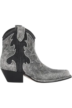 vic matiè Schoenen, Dames, Grijs, 40 EU, Katoen, Vintage Western Style Leren Laarzen