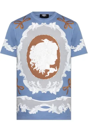 VERSACE Tops, Heren, Blauw, L, Katoen, T-shirt met print Medusa Cameo