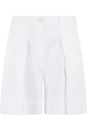 Malo Korte broeken, Dames, Wit, M, Katoen, Hoge taille wijde pijp katoenen broek