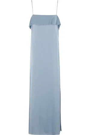 Filippa K Kleedjes, Dames, Blauw, S, Polyester, Soepelvallende Draperende Strap Jurk