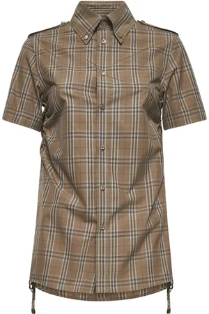 Burberry Blouses & Shirts, Dames, , L, Katoen, Button-Down Shirt met Check Straps