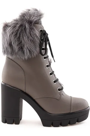 Giuseppe Zanotti Schoenen, Dames, Grijs, 41 EU, Leer, Combatlaars met Nep Bontvoering