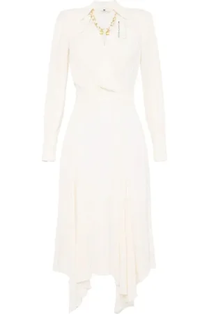 Elisabetta Franchi Kleedjes, Dames, , M, Natuurlijke V-hals jurk met gouden knopen