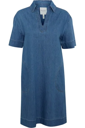 Part Two Kleedjes, Dames, Blauw, 3Xl, Denim, Lichtblauwe Denim Jurk met Korte Mouwen