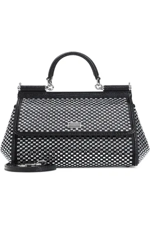 Dolce & Gabbana Tassen, Dames, Zwart, ONE Size, Leer, Zwarte Handtas met Kristaldetails