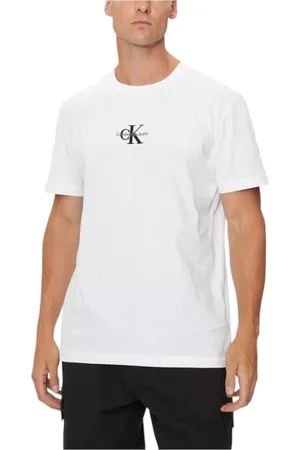 Calvin Klein Tops, Heren, Wit, M, Katoen, Witte Katoenen Monologo T-Shirt
