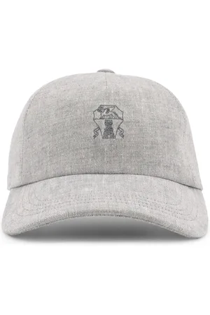 Brunello Cucinelli Accessoires, Dames, Grijs, M, Linnen, Logo Geborduurde Linnen Baseballpet